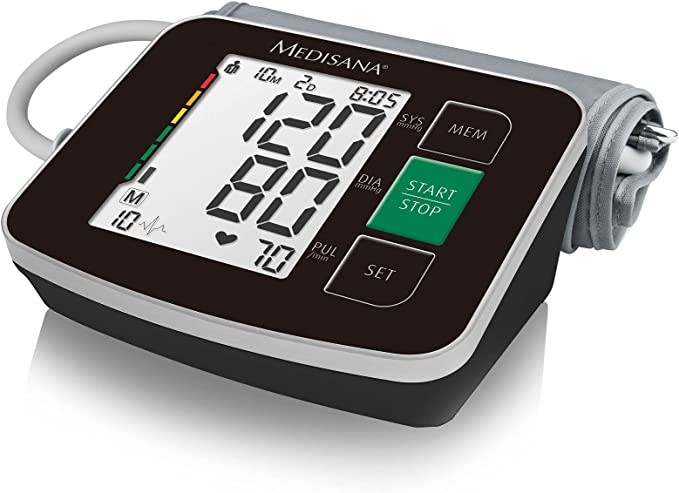 MEDISANA BU516 Wireless Upper Arm Sphygmomanometer, Heart Rate Display, Black, With Integrated Cuff, WHO Recommended Traffic Light Logo, Stores Information