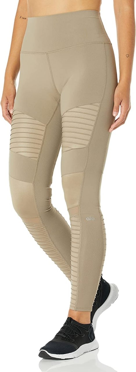 Alo Yoga Women's High Waist Biker Leggings Gravel/Gravel Gloss S
